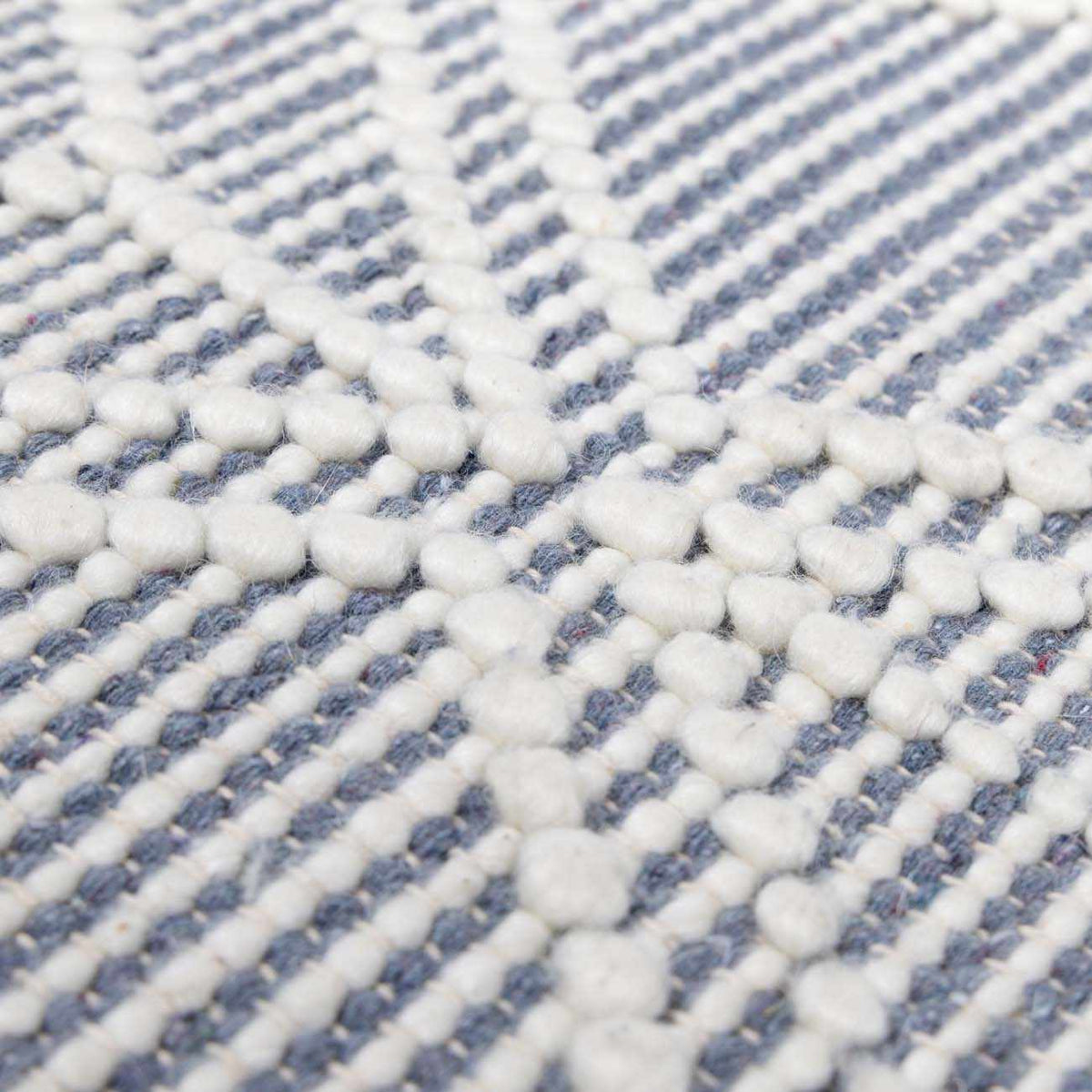 Ramsbury Denim Blue Trellis Rug Hand Woven Wool Blend