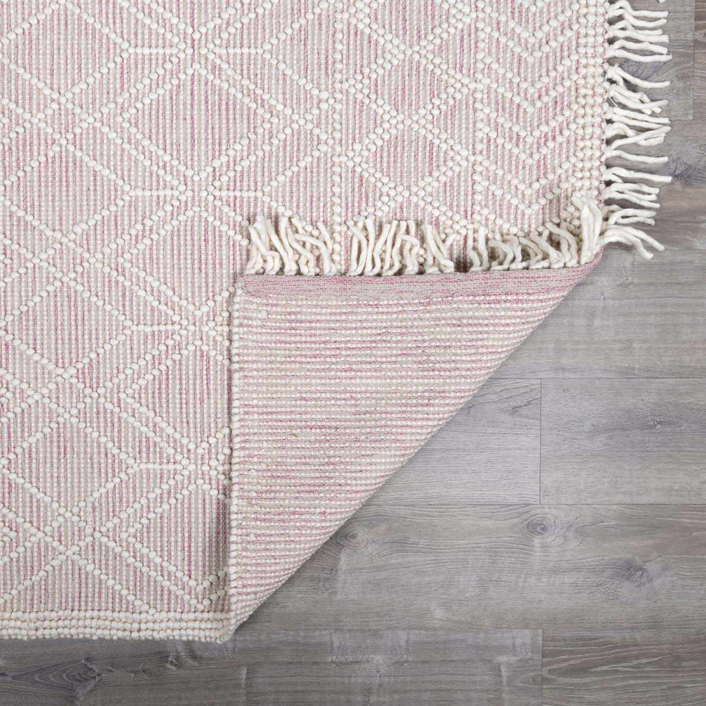 Ramsbury Soft Pink Wool Trellis Handwoven Plush Area Rug
