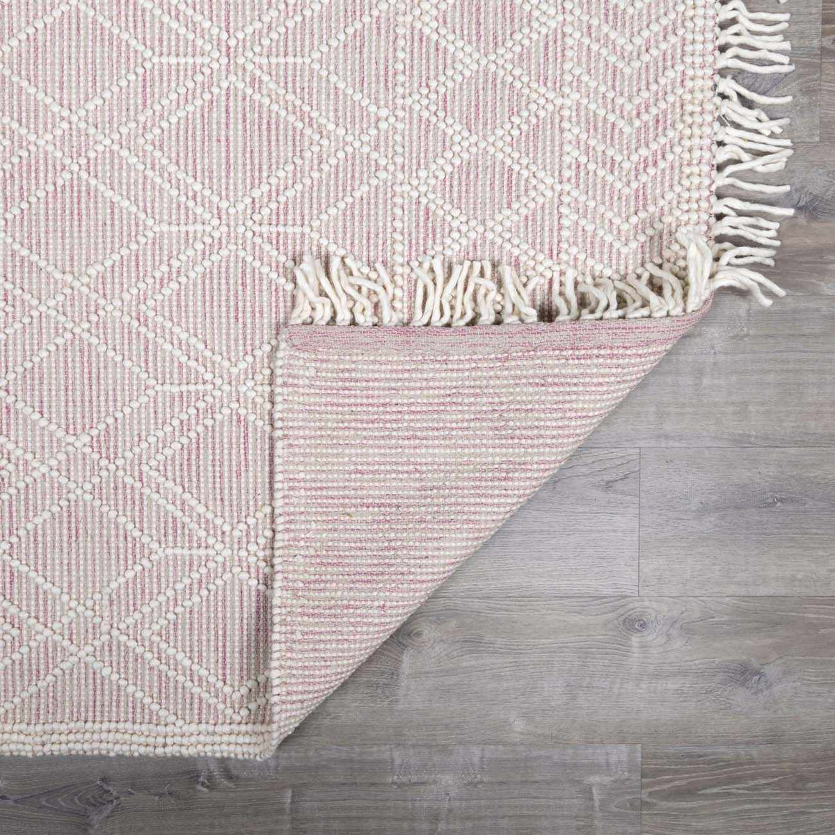 Ramsbury Soft Pink Wool Trellis Handwoven Plush Area Rug