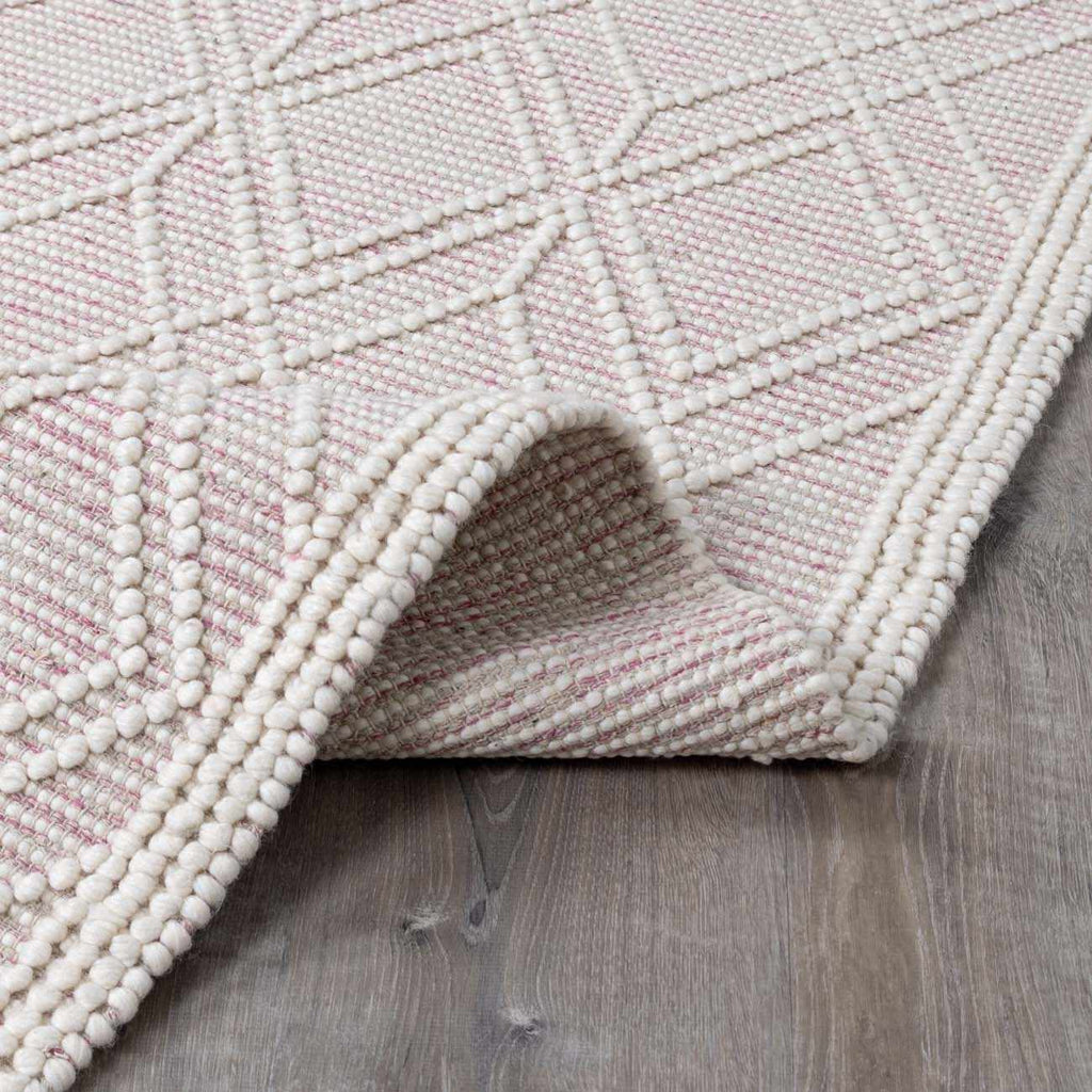 Ramsbury Soft Pink Wool Trellis Handwoven Plush Area Rug