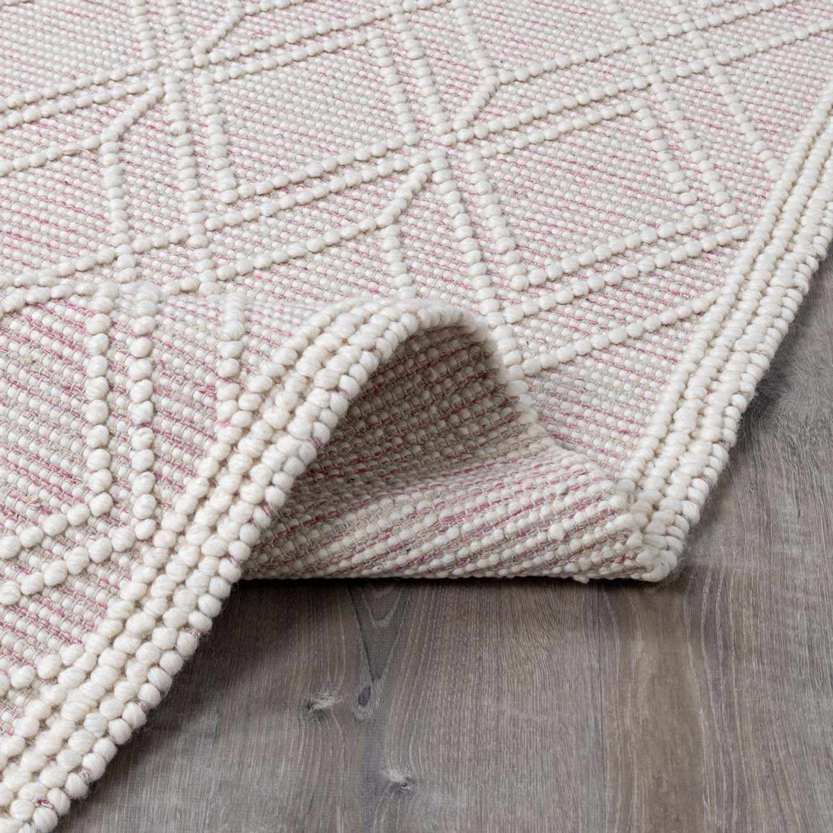 Ramsbury Soft Pink Wool Trellis Handwoven Plush Area Rug