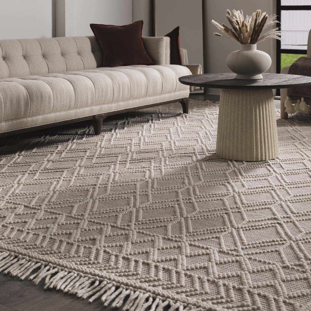 Ramsbury Soft Pink Wool Trellis Handwoven Plush Area Rug