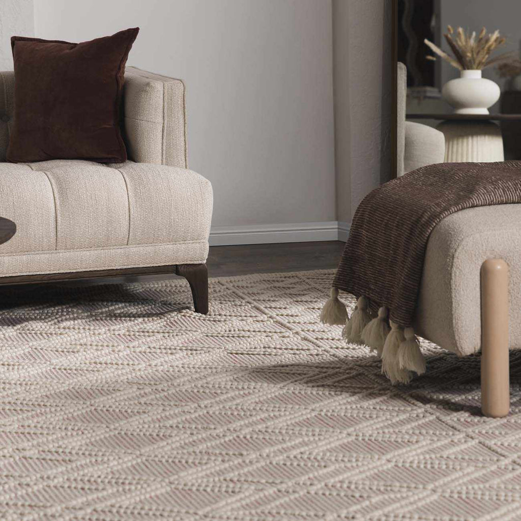 Ramsbury Soft Pink Wool Trellis Handwoven Plush Area Rug
