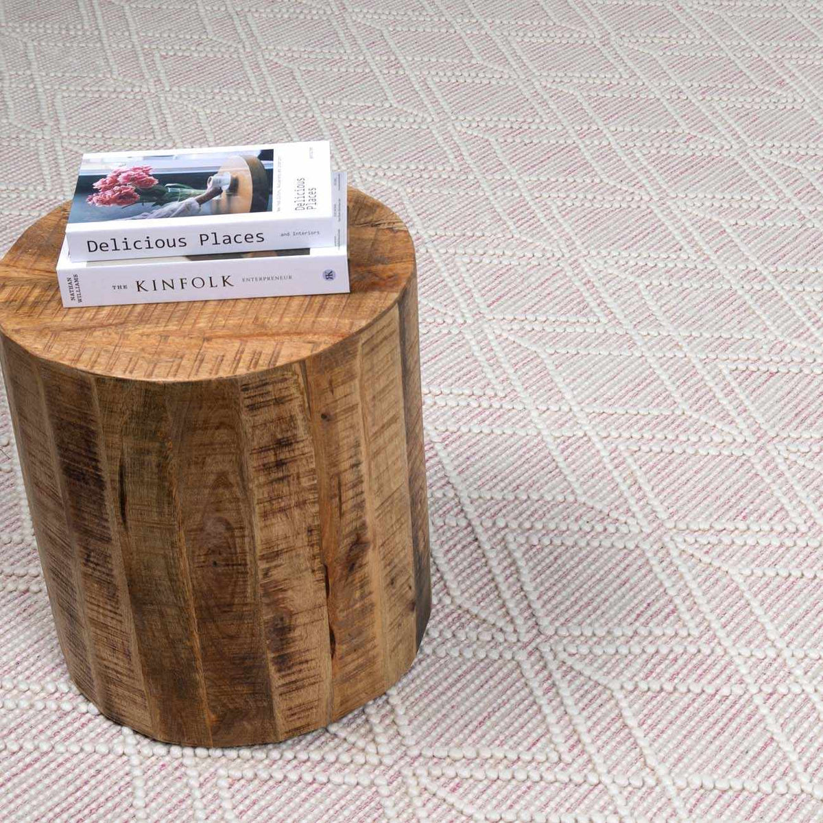 Ramsbury Soft Pink Wool Trellis Handwoven Plush Area Rug