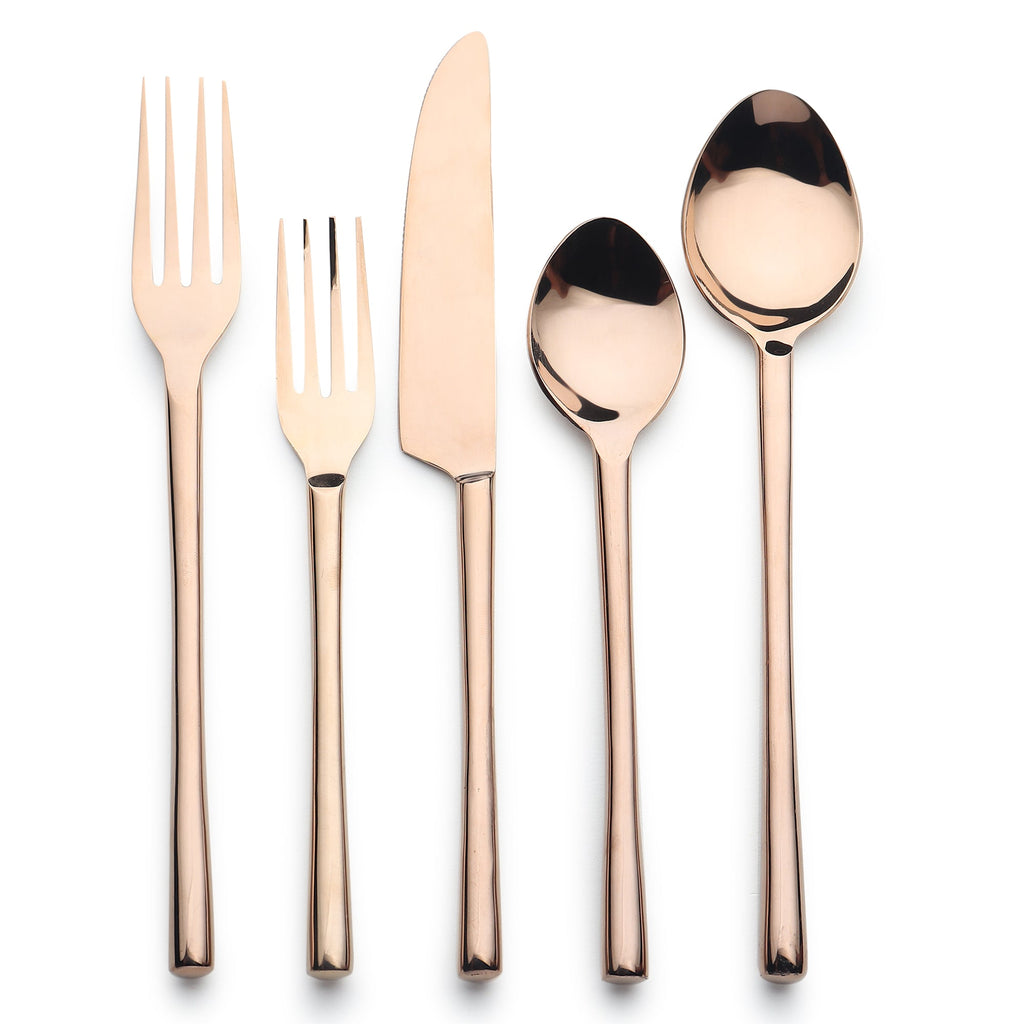 Camellia PVD Flatware 5 Piece Set Handcrafted 18/8 Stainless Steel