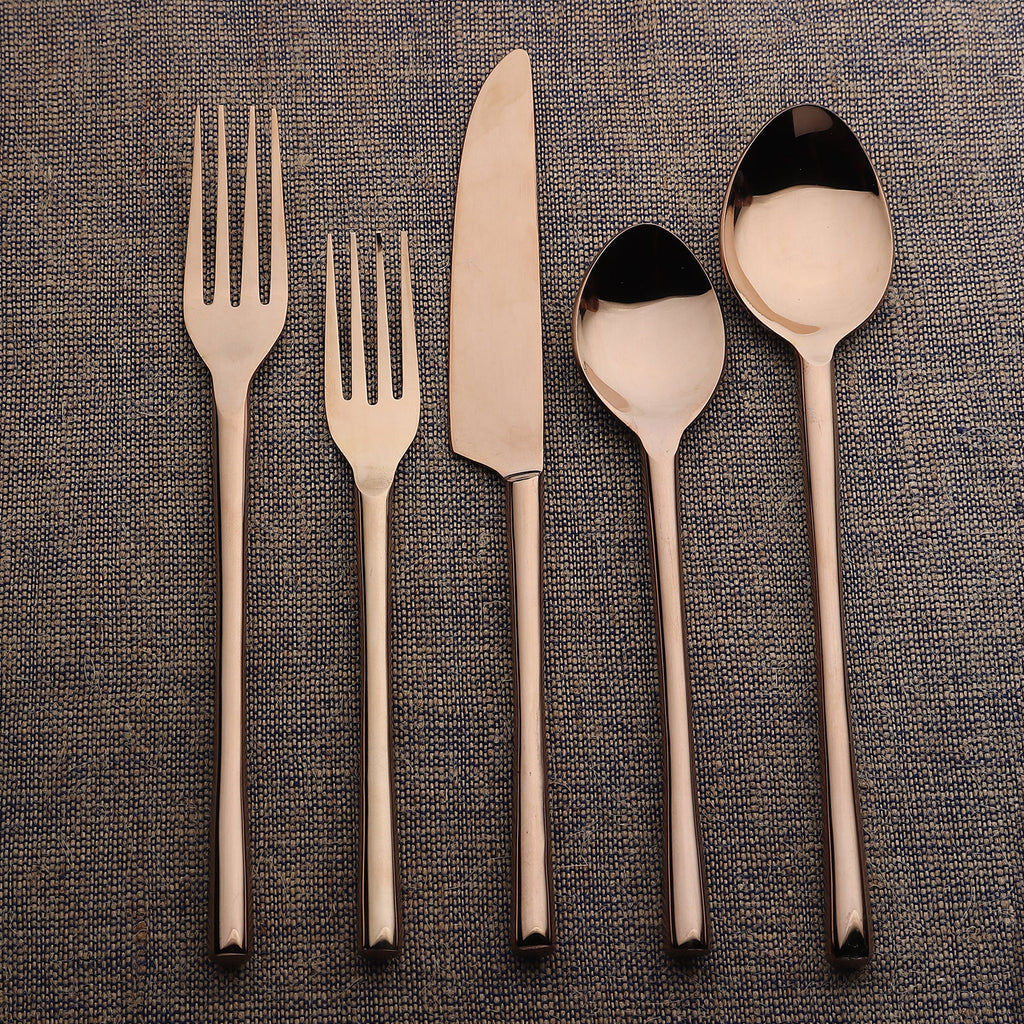 Camellia PVD Flatware 5 Piece Set Handcrafted 18/8 Stainless Steel