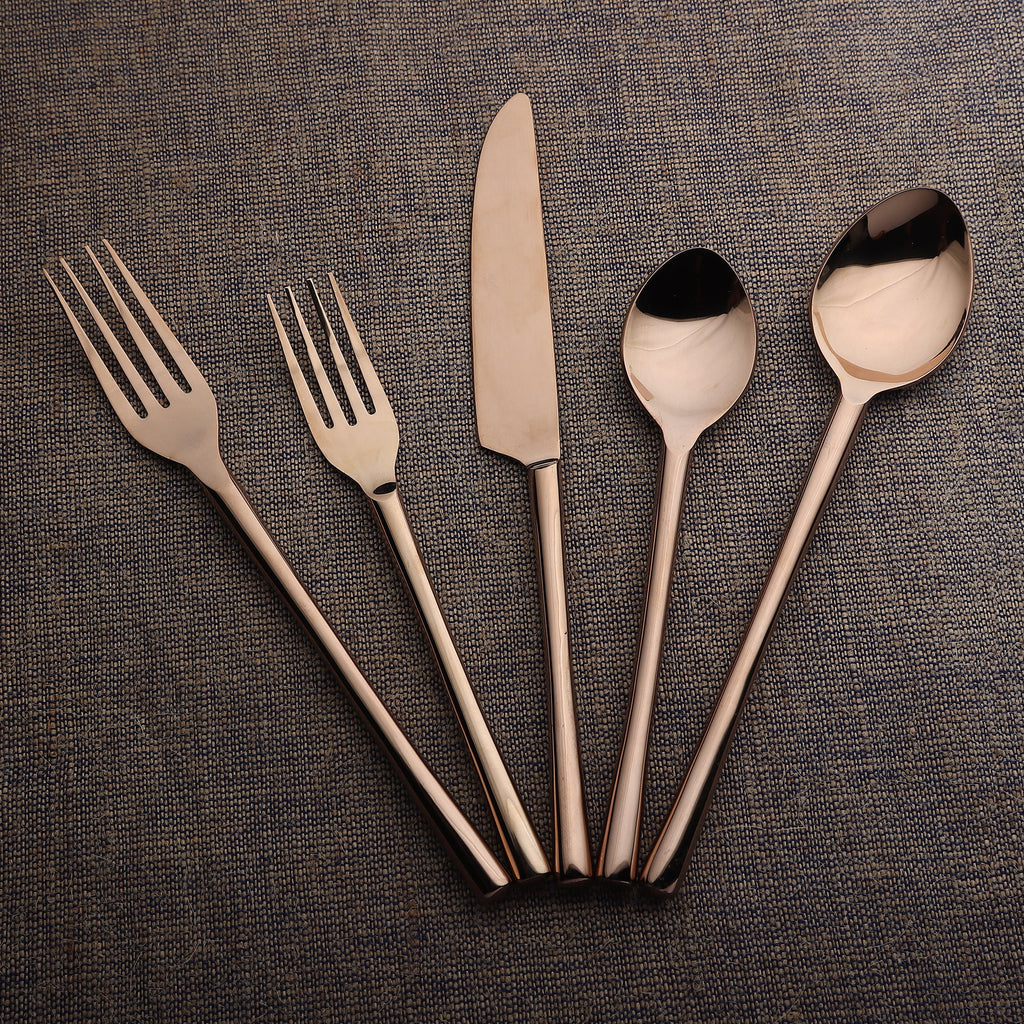 Camellia PVD Flatware 5 Piece Set Handcrafted 18/8 Stainless Steel