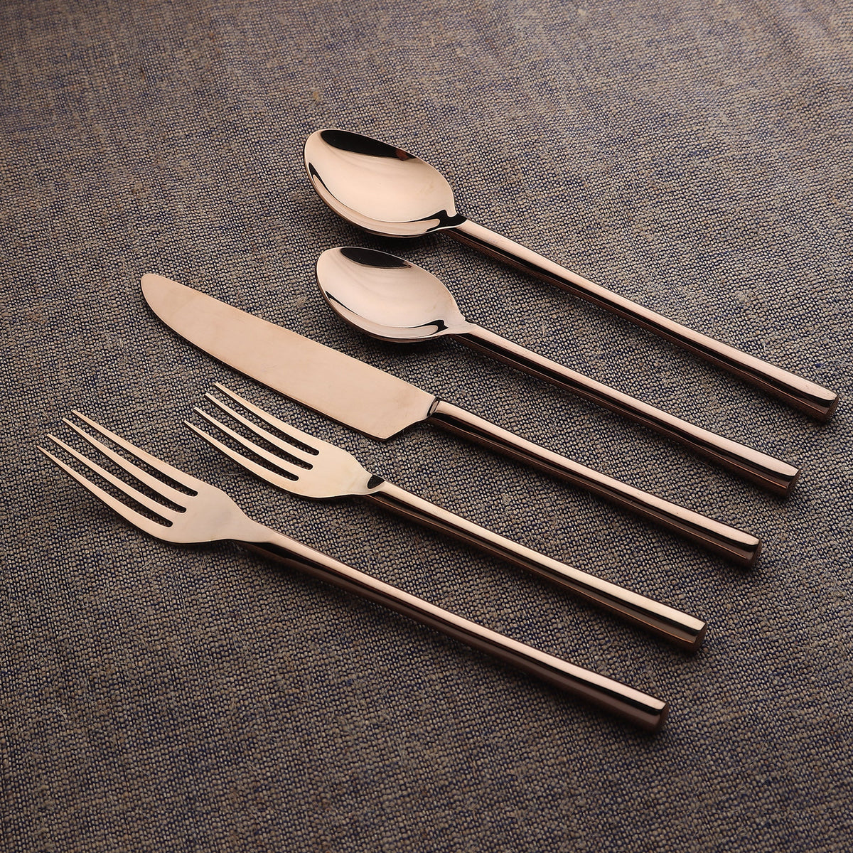 Camellia PVD Flatware 5 Piece Set Handcrafted 18/8 Stainless Steel