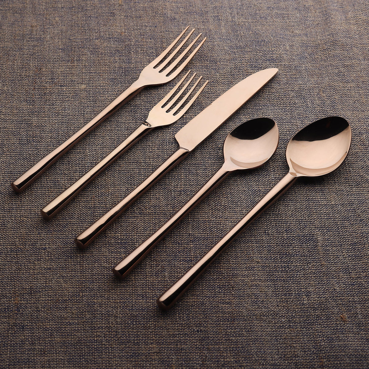 Camellia PVD Flatware 5 Piece Set Handcrafted 18/8 Stainless Steel