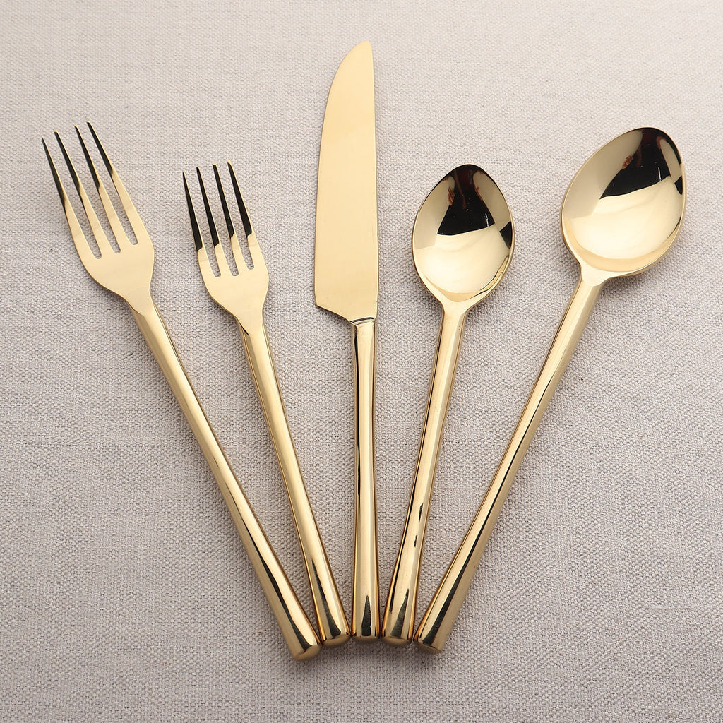 Camellia PVD Flatware 5 Piece Set Handcrafted 18/8 Stainless Steel