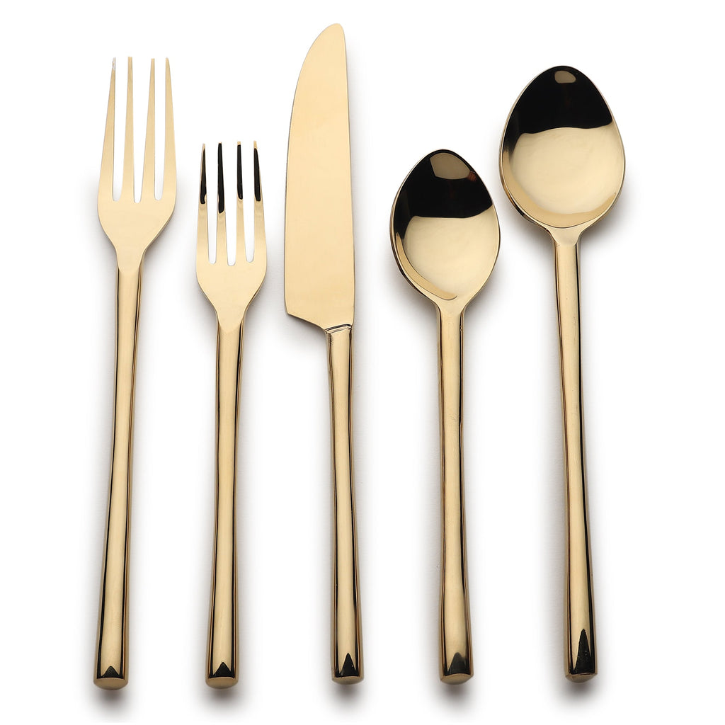 Camellia PVD Flatware 5 Piece Set Handcrafted 18/8 Stainless Steel