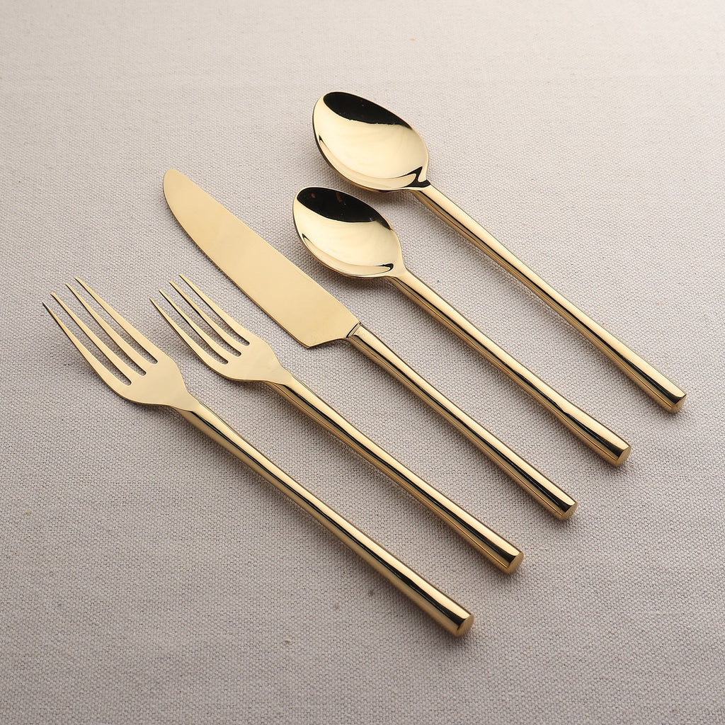 Camellia PVD Flatware 5 Piece Set Handcrafted 18/8 Stainless Steel