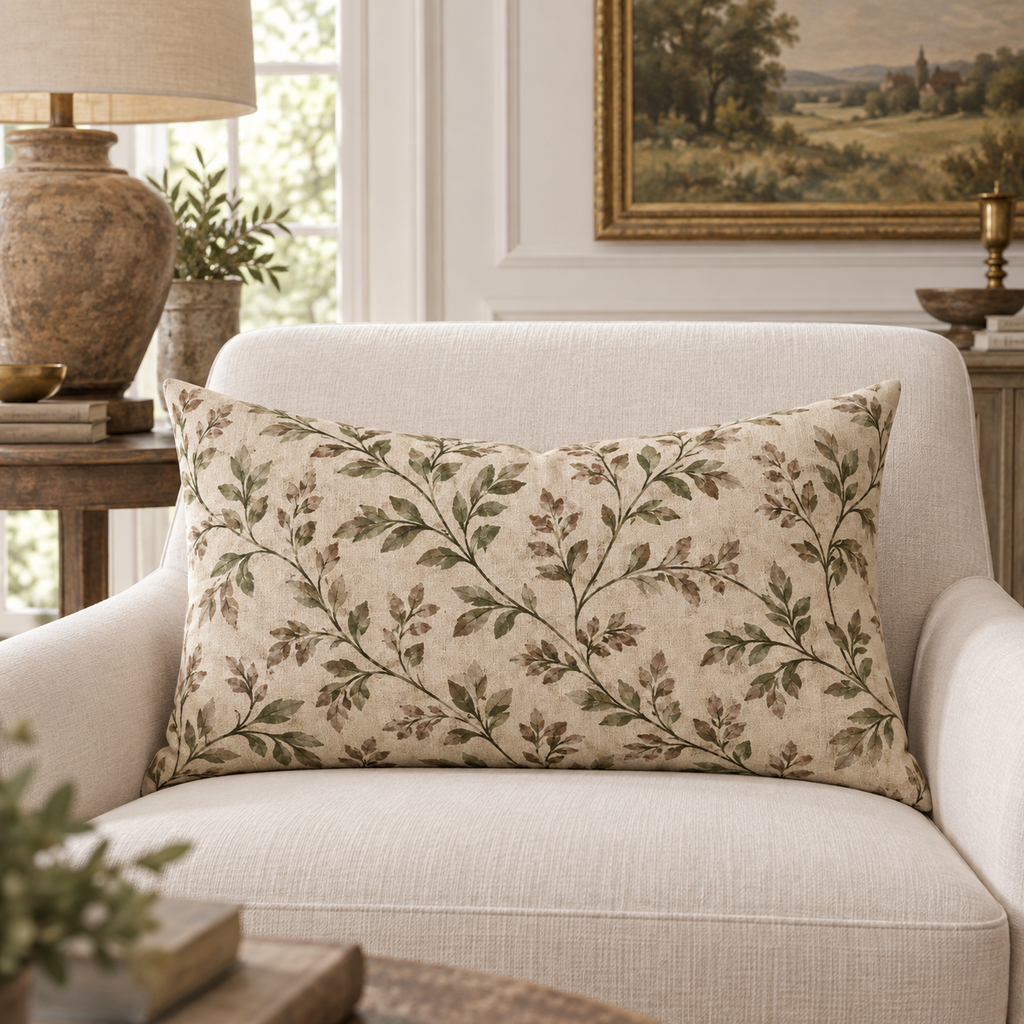 Lilyvale Heritage Branch Botanical Lumbar Pillow Cover – 14×22