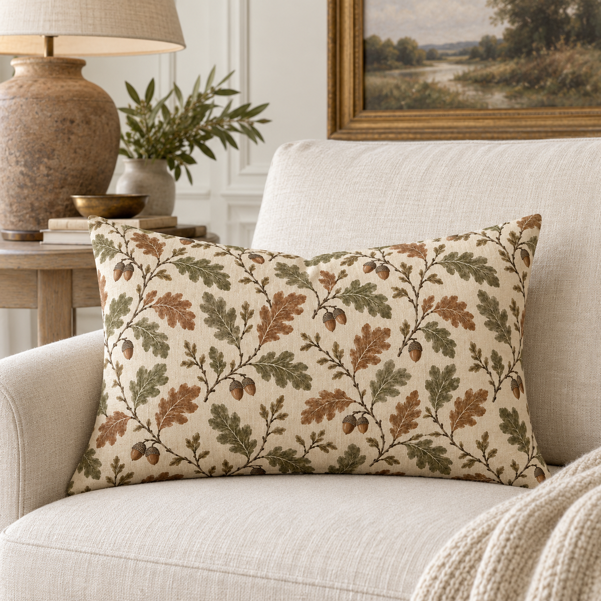 Lilyvale Oak & Acorn Botanical 14×22 Fall Lumbar Pillow Cover
