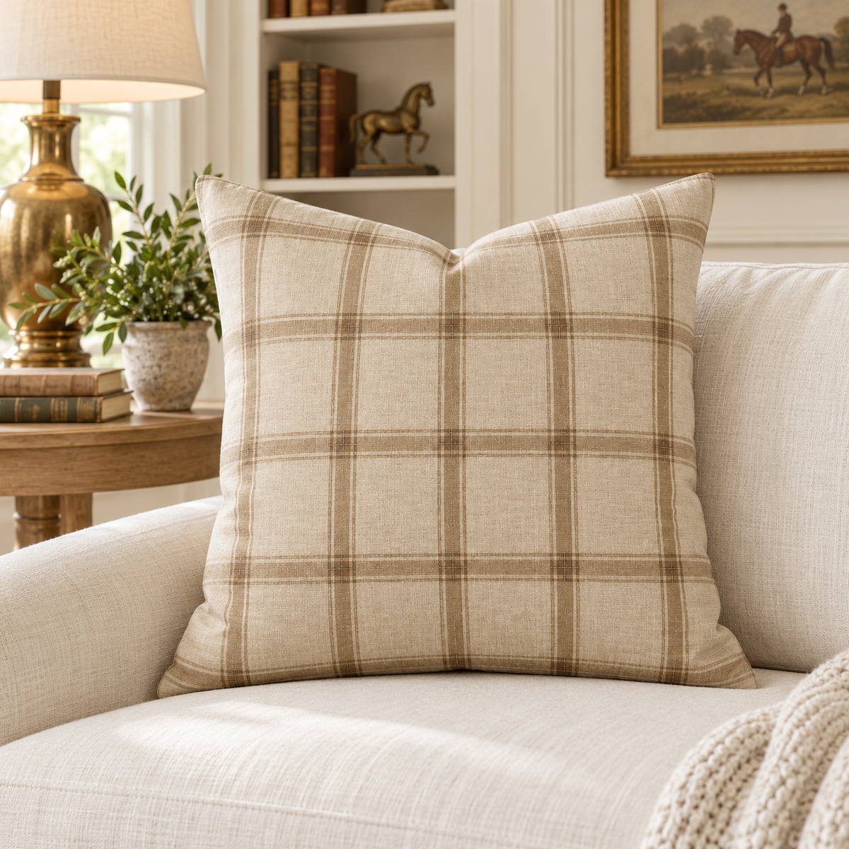 Vale Plaid Pillow Cover in Camel & Oatmeal