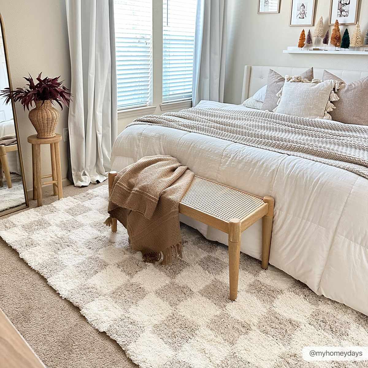 Atira 2 Inch Plush Pile Checkered Light Brown Area Rug
