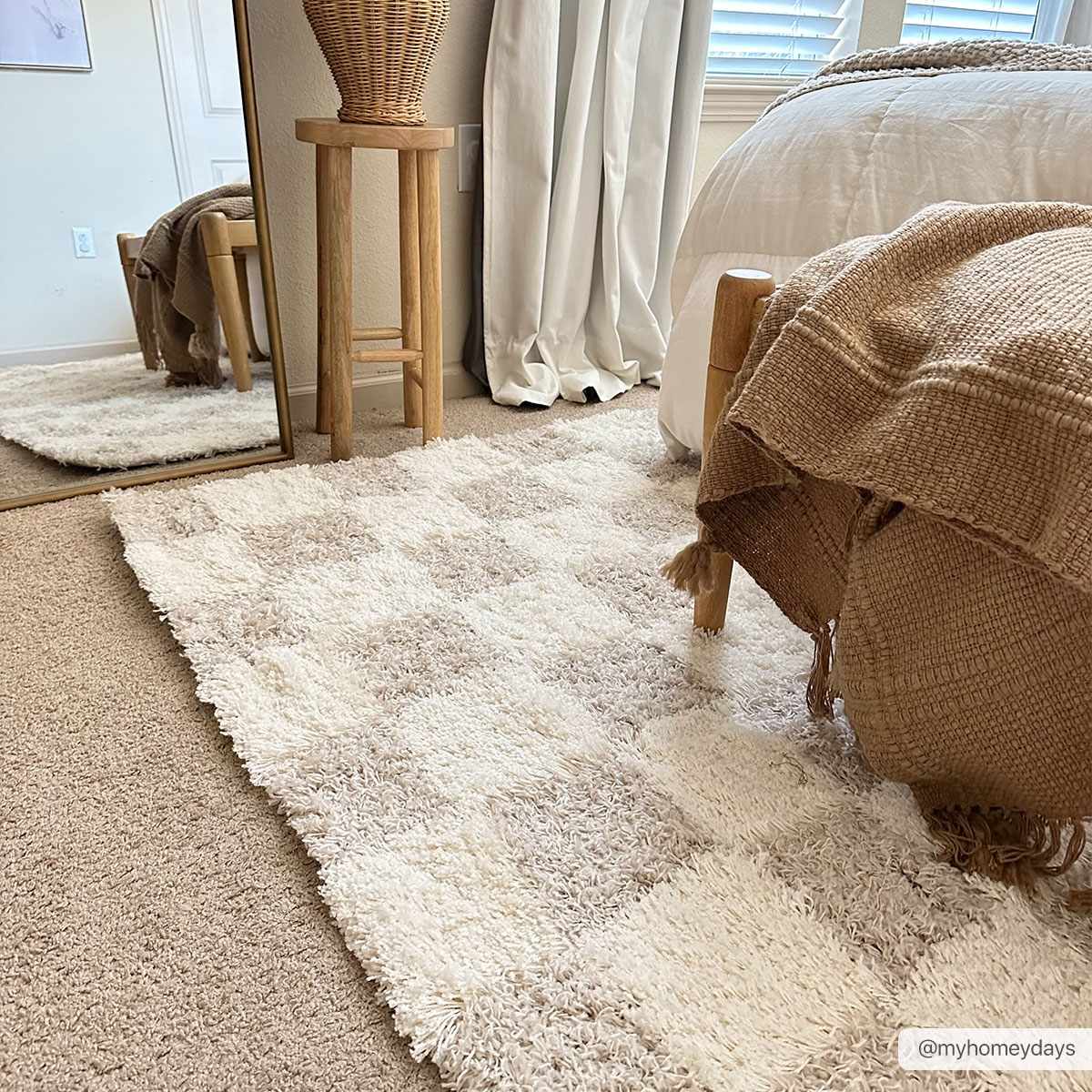 Atira 2 Inch Plush Pile Checkered Light Brown Area Rug