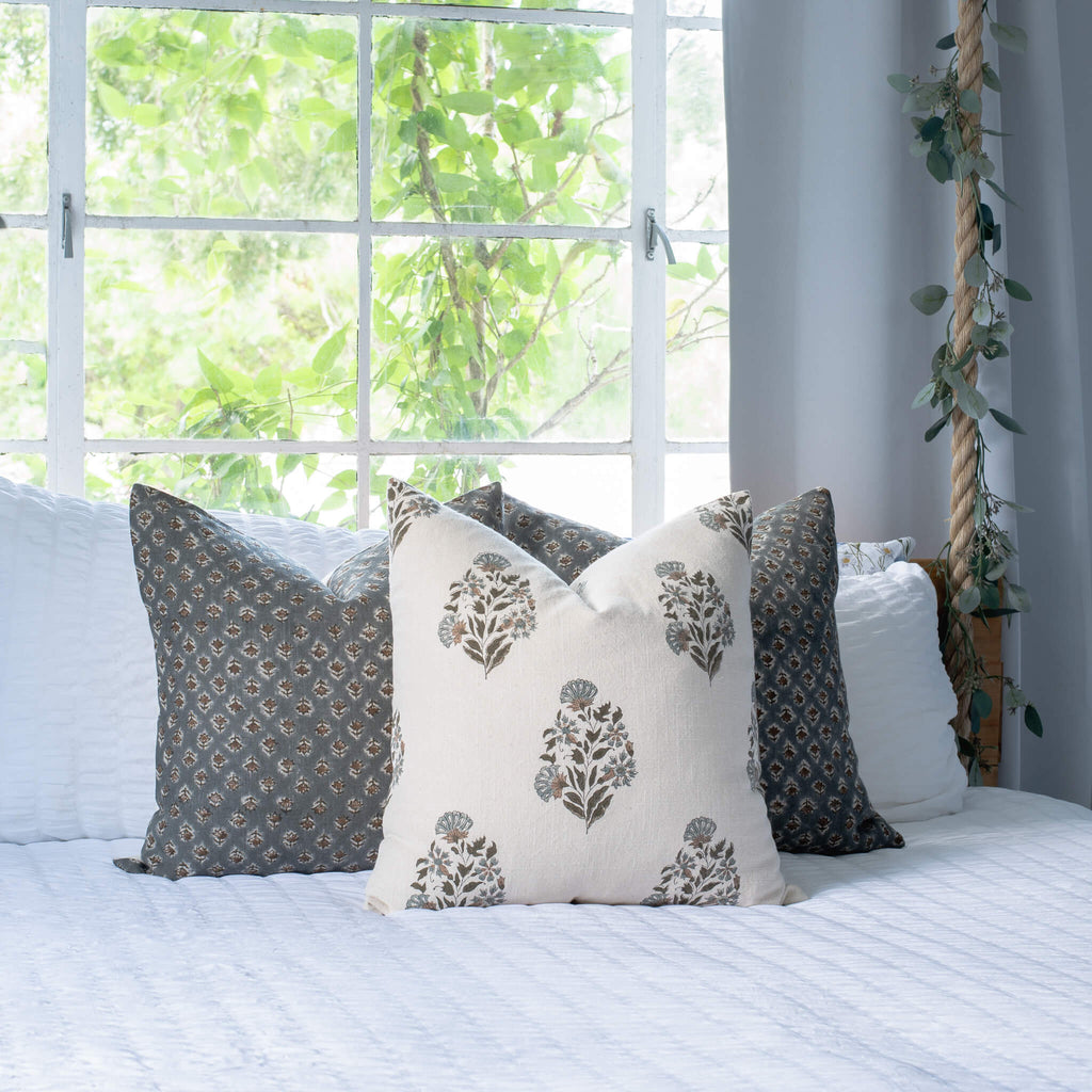 Limited Edition Aster Linen Pillow Cover With Florals