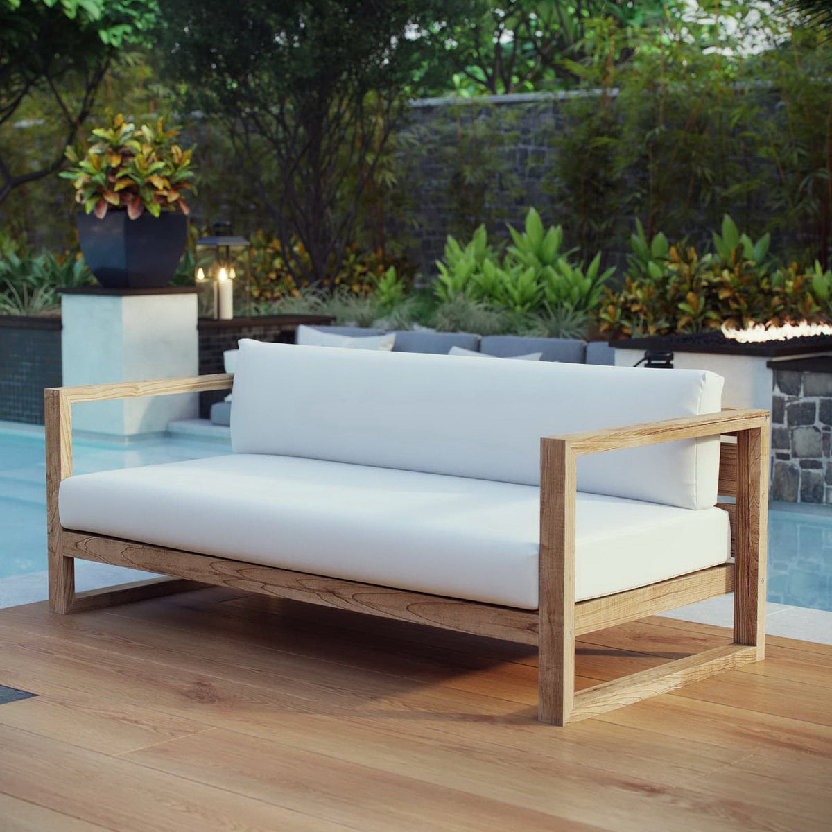 Modway Upland Elegant Solid Teak Outdoor Patio Sofa