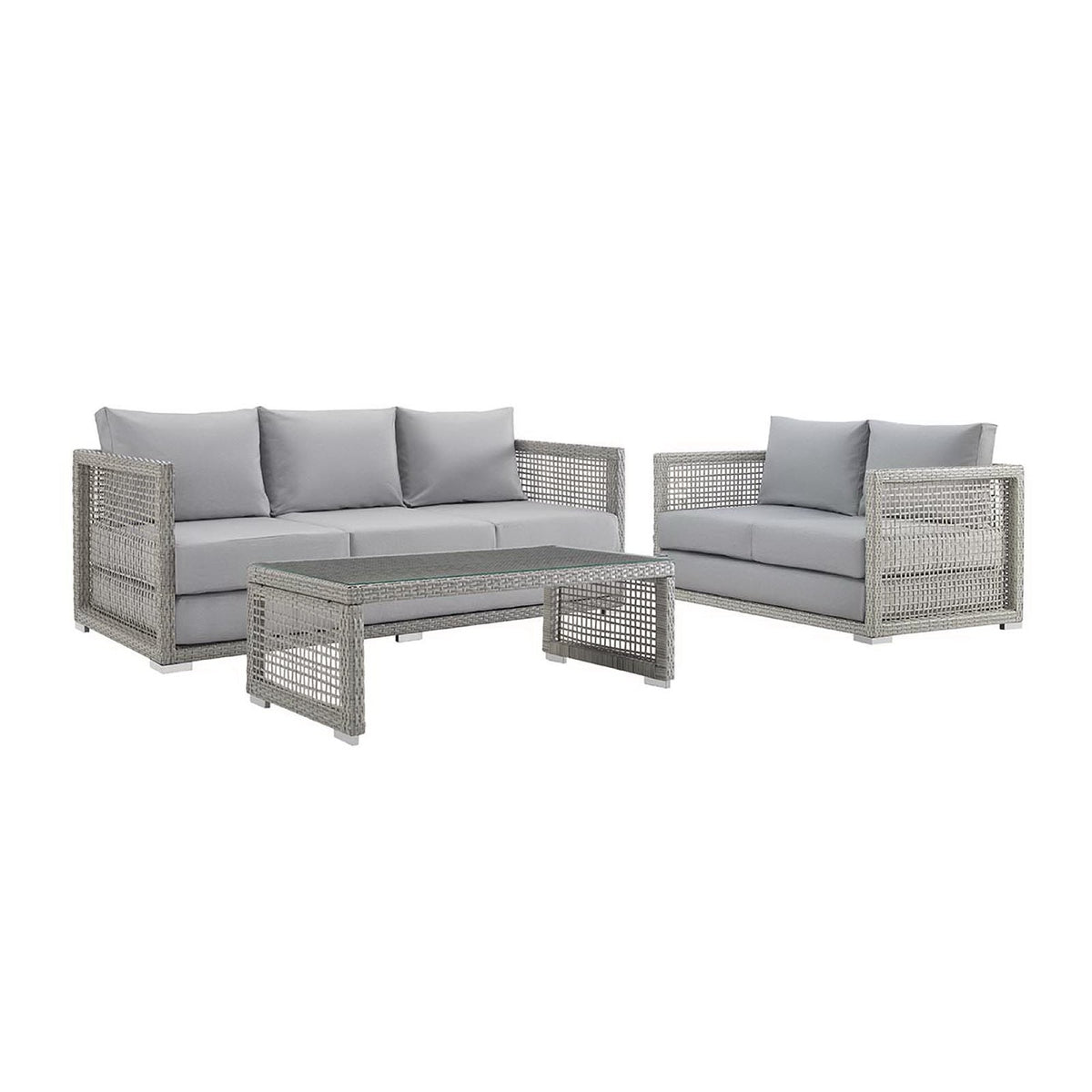 Modway Aura 3 Piece Gray Synthetic Outdoor Patio Wicker Set