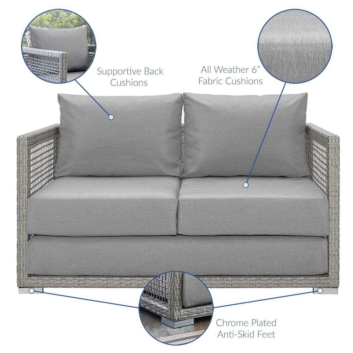 Modway Aura 3 Piece Gray Synthetic Outdoor Patio Wicker Set