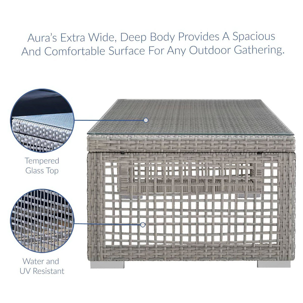 Modway Aura 3 Piece Gray Synthetic Outdoor Patio Wicker Set