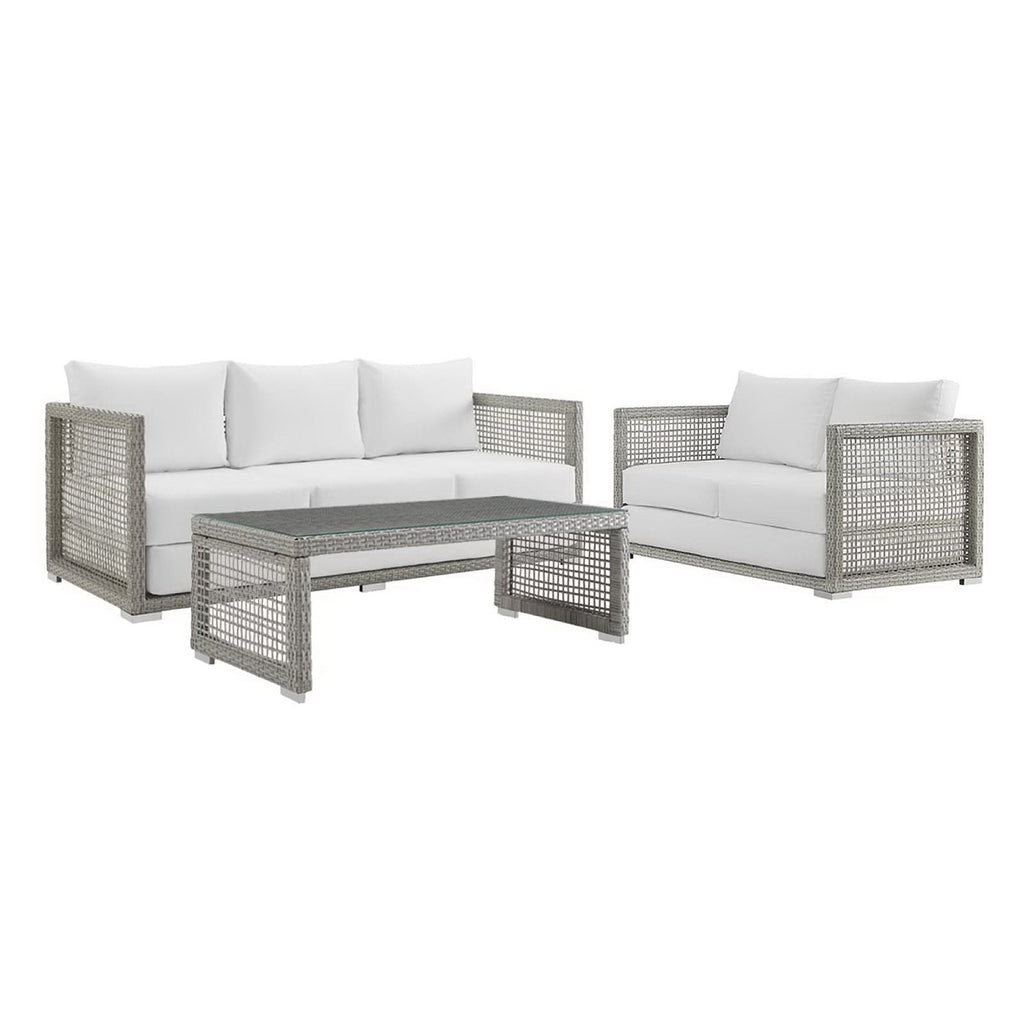 Modway Aura 3 Piece Gray Synthetic Outdoor Patio Wicker Set