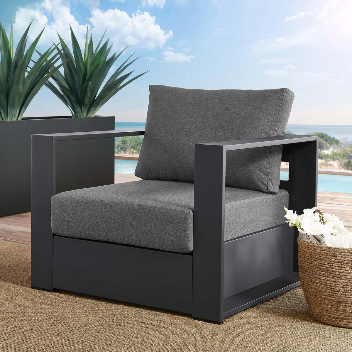 Modway Tahoe Outdoor Aluminum Armchair Weather Resistant Design