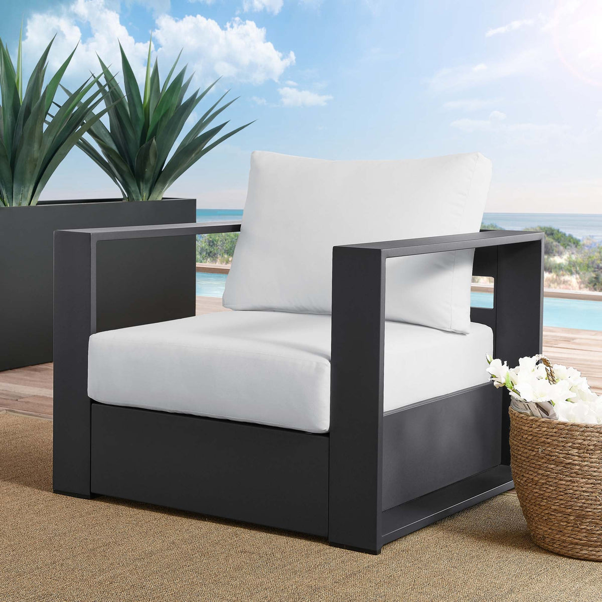 Modway Tahoe Outdoor Aluminum Armchair Weather Resistant Design