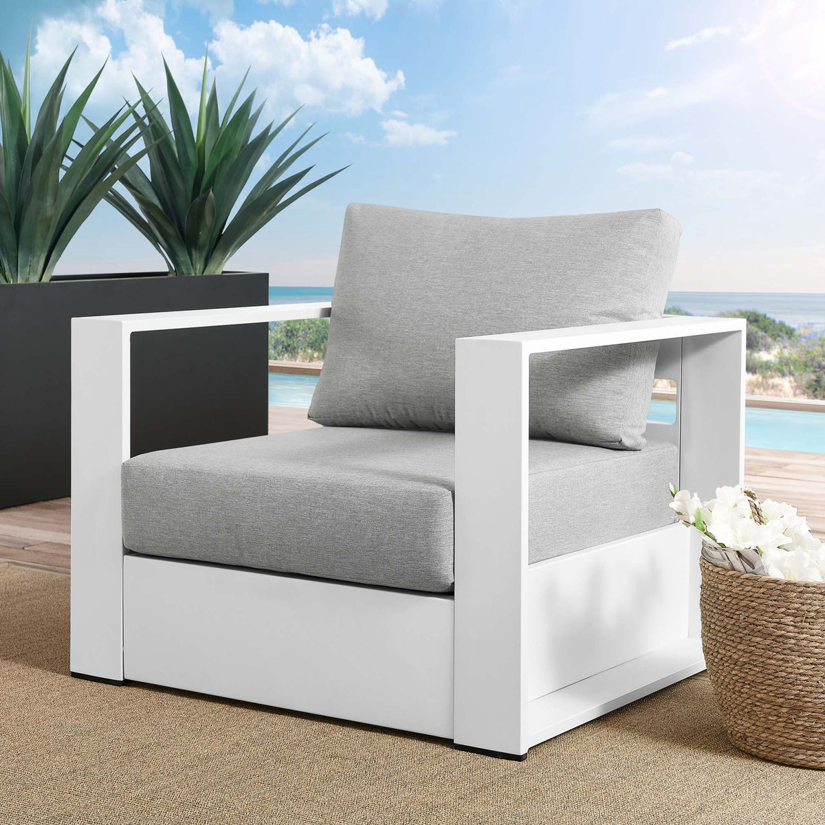 Modway Tahoe Outdoor Aluminum Armchair Weather Resistant Design