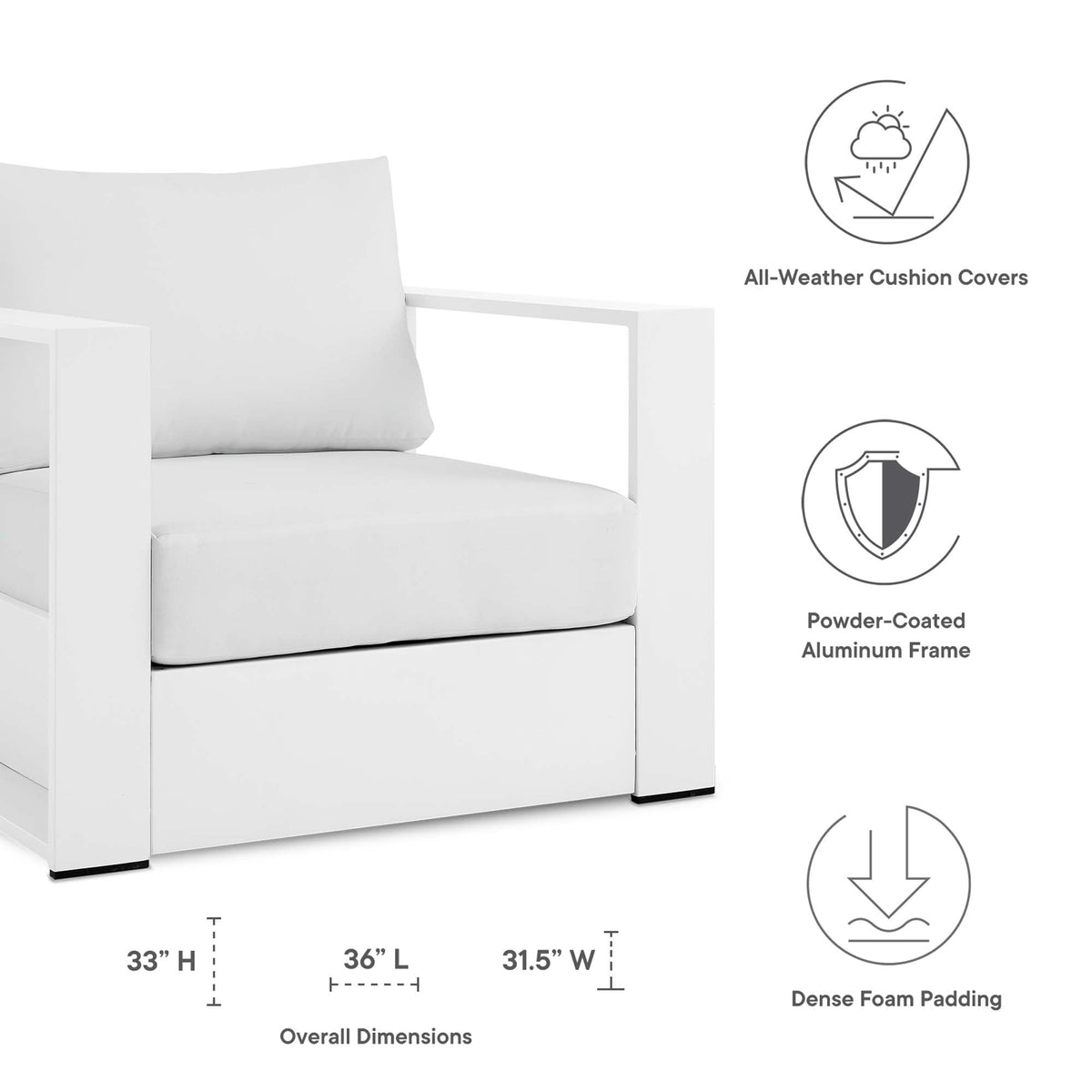 Modway Tahoe Outdoor Aluminum Armchair Weather Resistant Design
