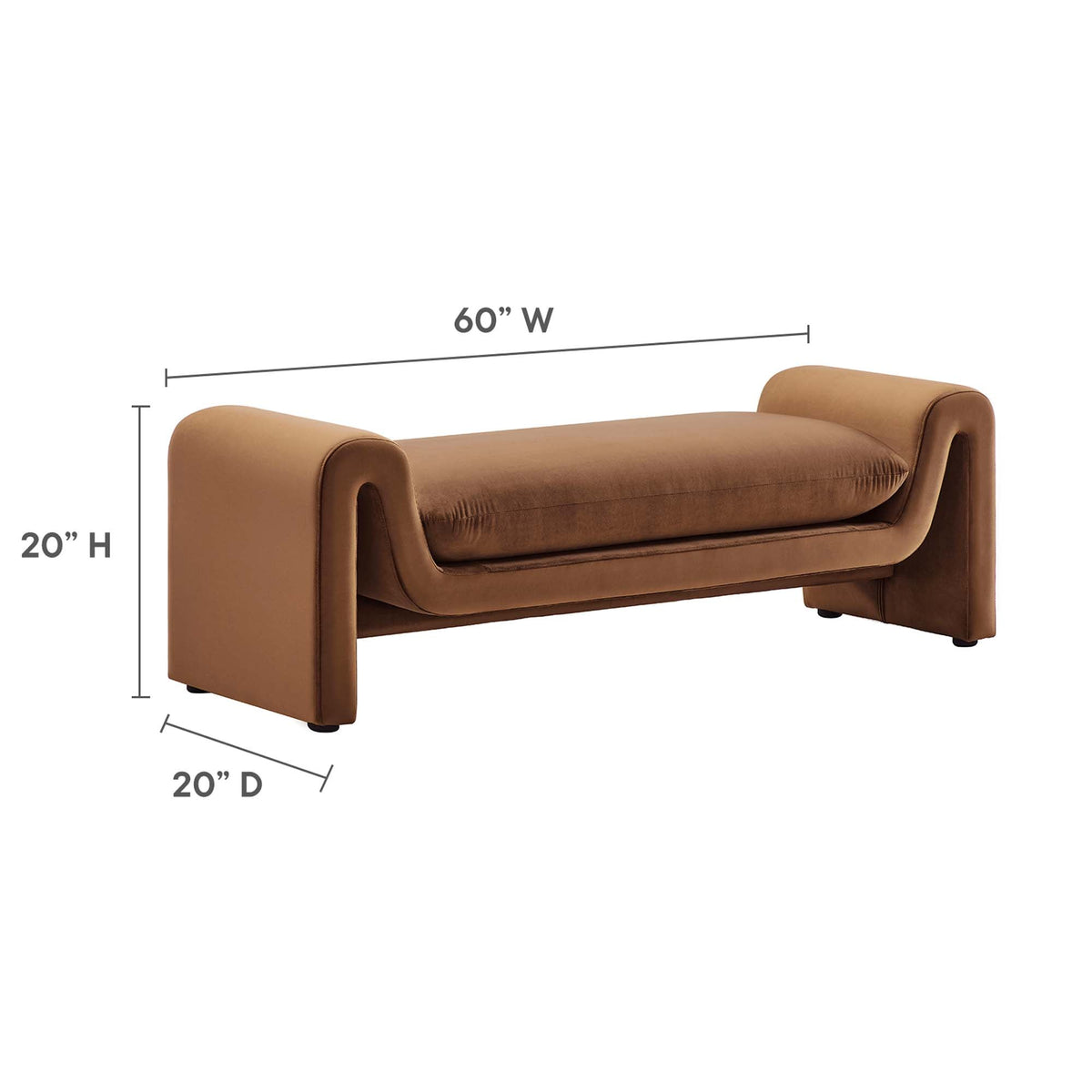 Modway Waverly Performance Velvet Accent Bench Brown