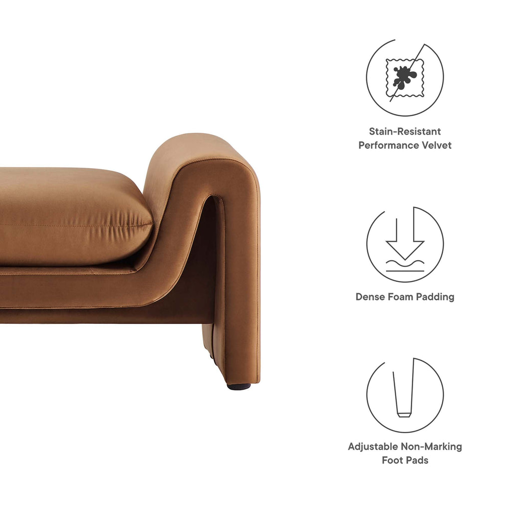 Modway Waverly Performance Velvet Accent Bench Brown