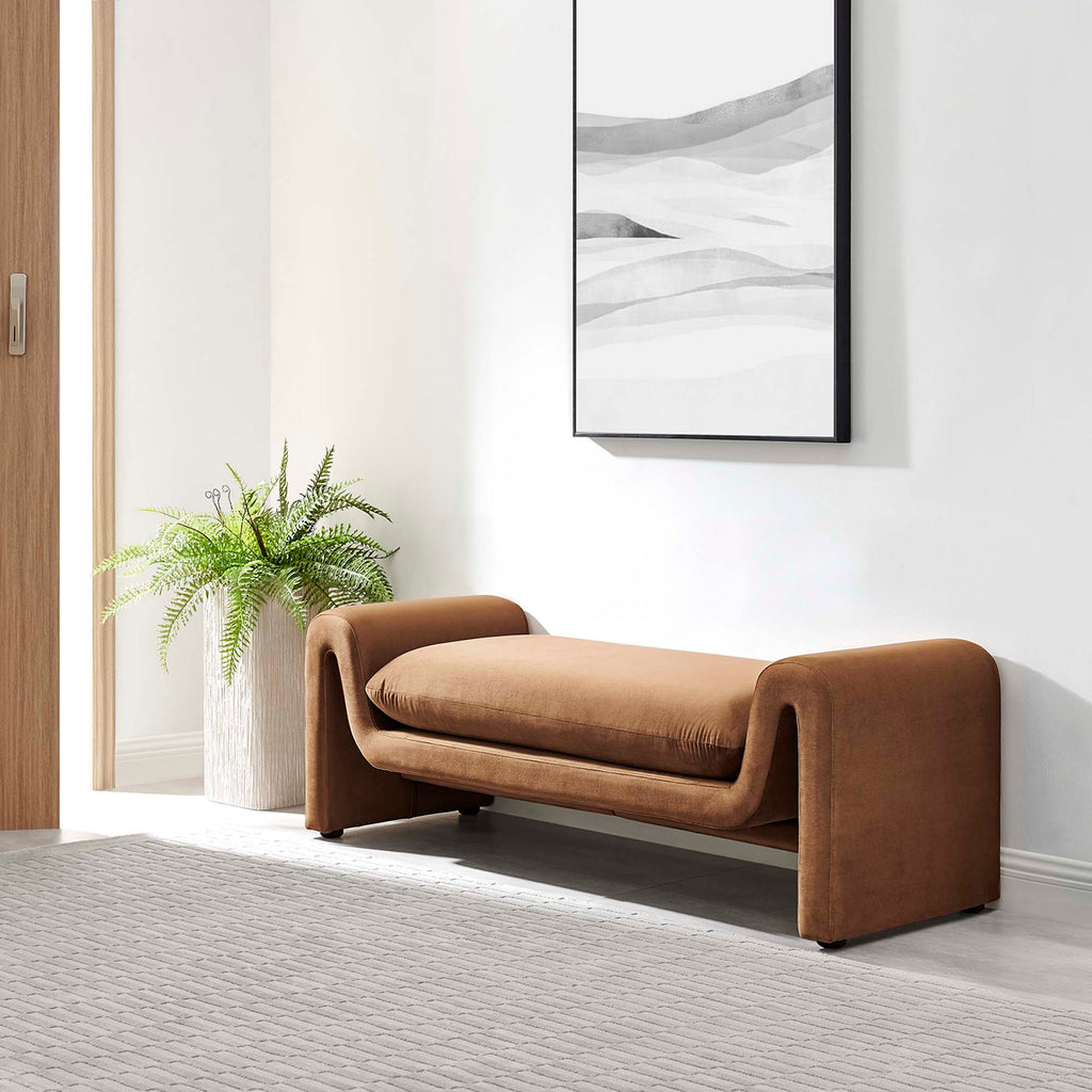 Modway Waverly Performance Velvet Accent Bench Brown