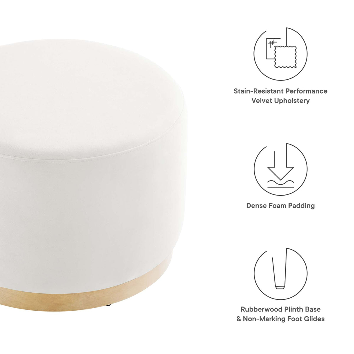 Tilden Performance Velvet Ottoman 23 Inch Round Stain Resistant