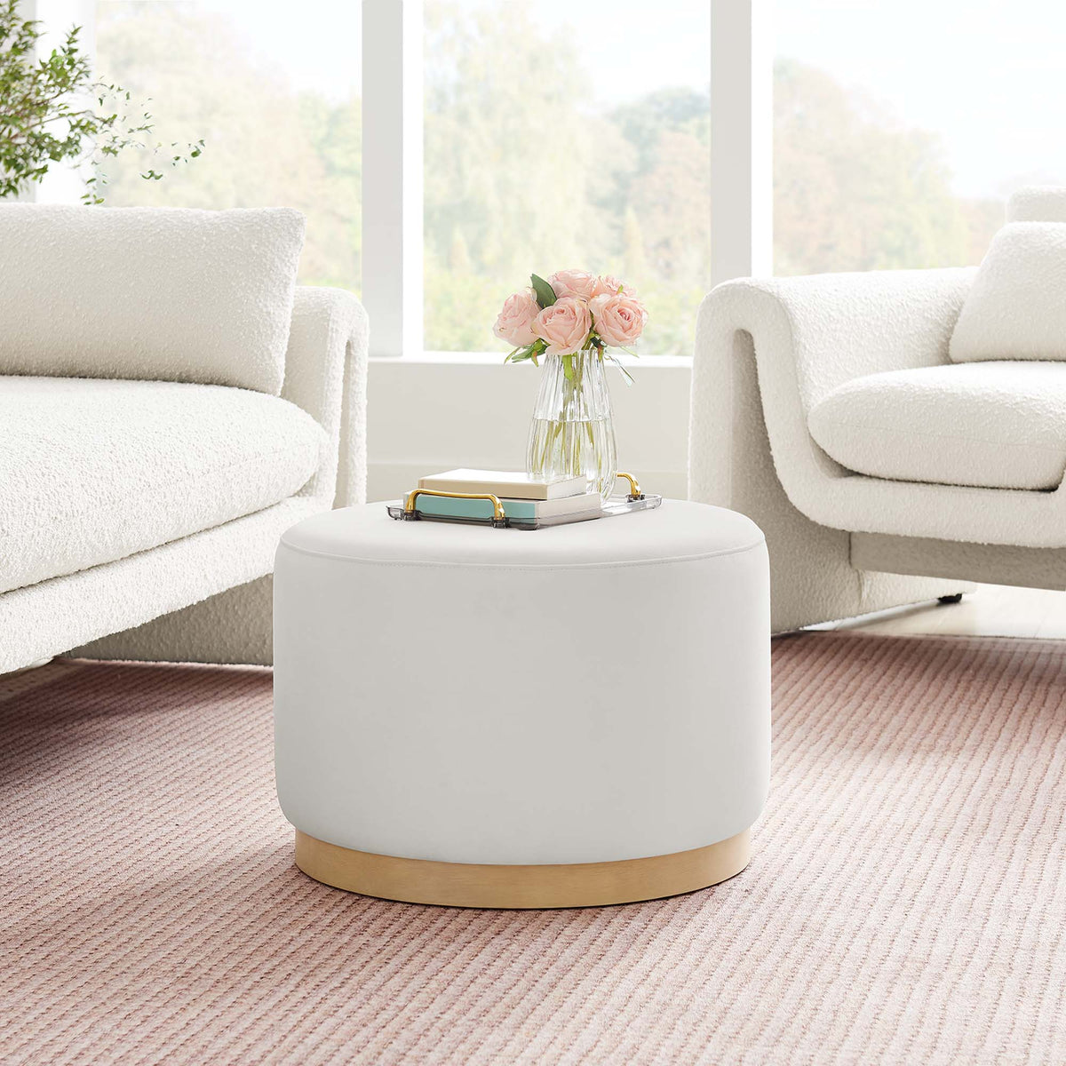 Tilden Performance Velvet Ottoman 23 Inch Round Stain Resistant