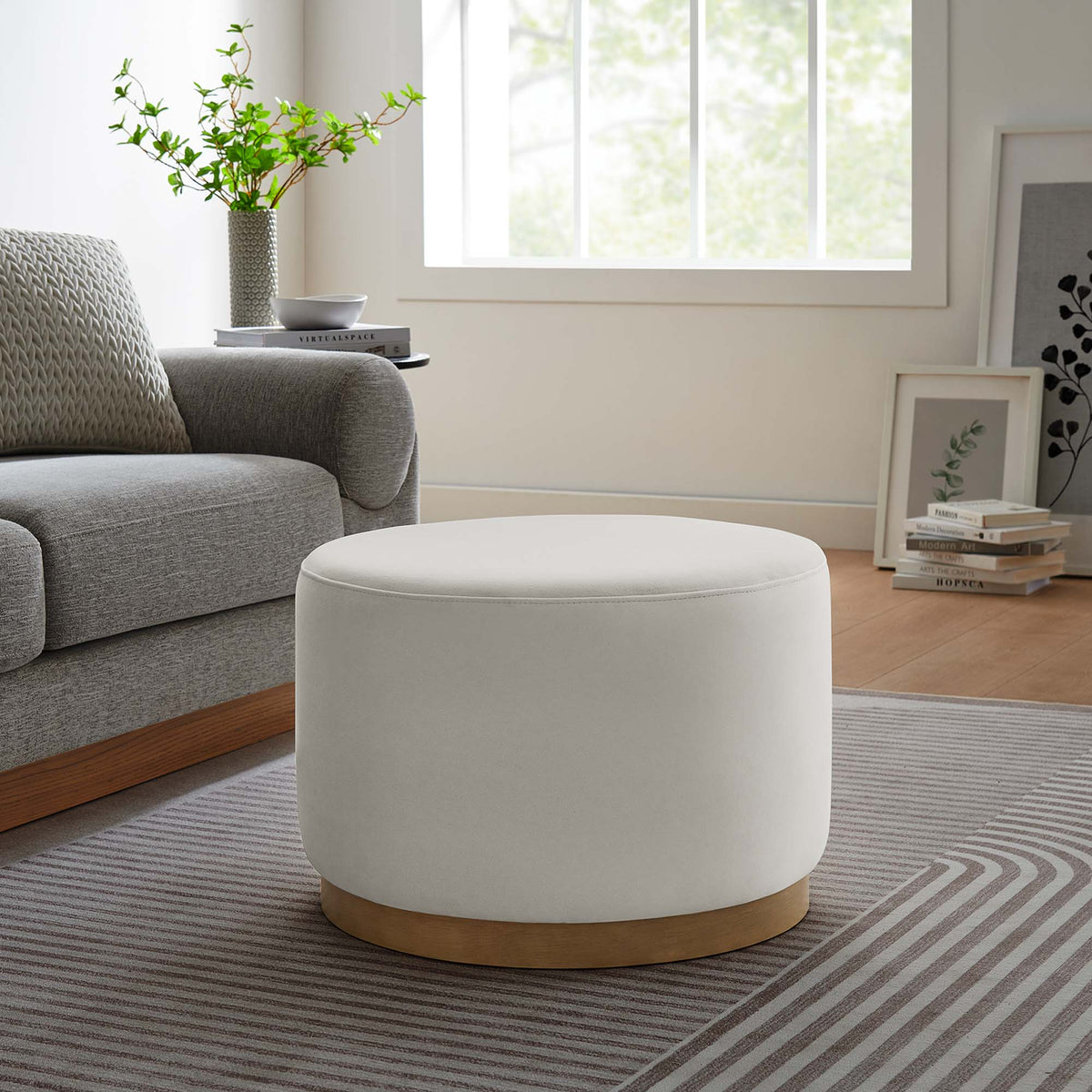 Tilden Performance Velvet Ottoman 23 Inch Round Stain Resistant