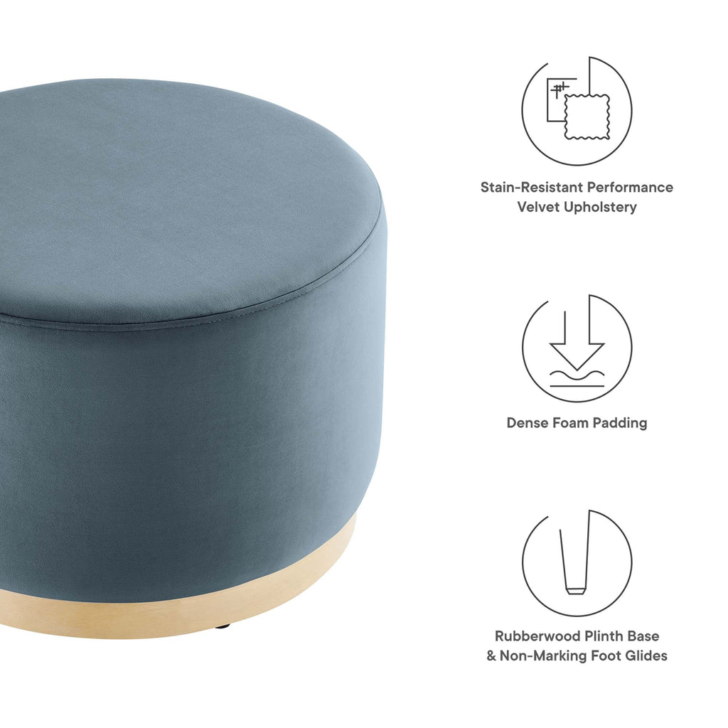 Tilden Performance Velvet Ottoman 23 Inch Round Stain Resistant