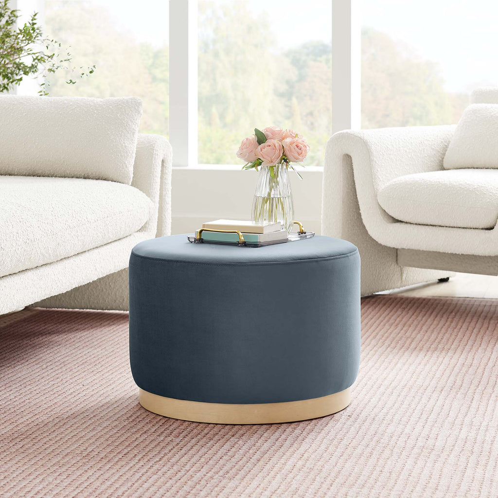 Tilden Performance Velvet Ottoman 23 Inch Round Stain Resistant