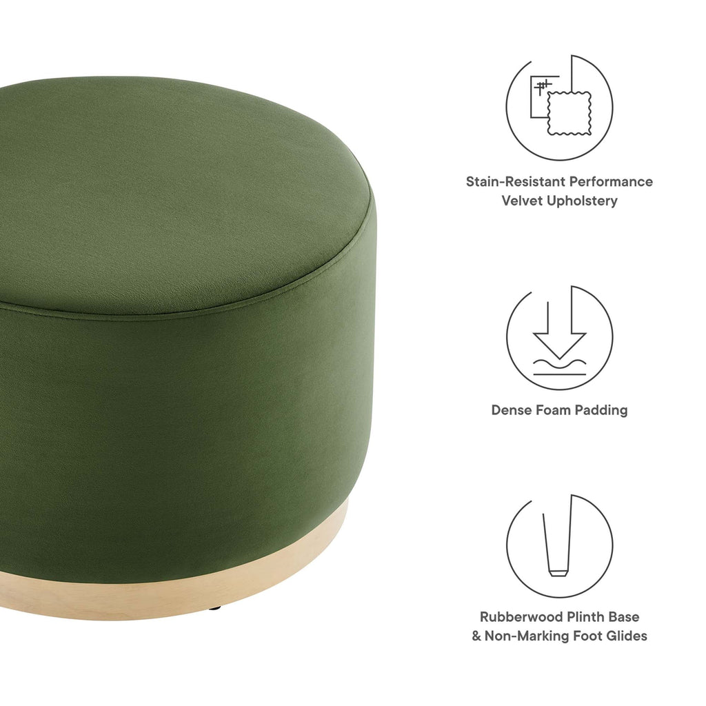 Tilden Performance Velvet Ottoman 23 Inch Round Stain Resistant