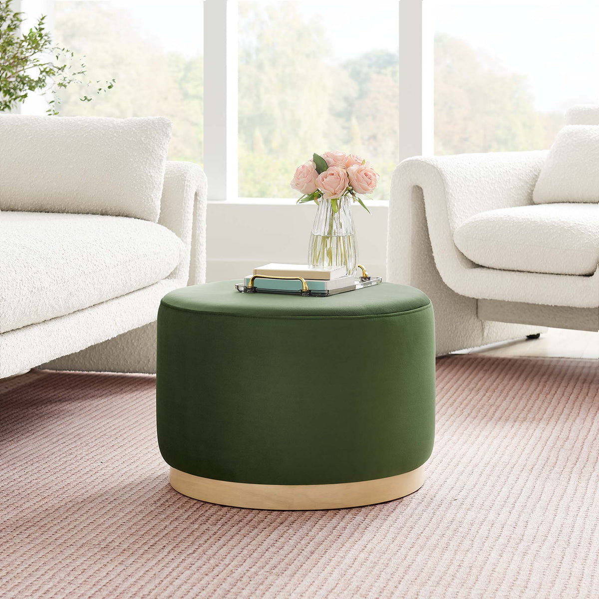 Tilden Performance Velvet Ottoman 23 Inch Round Stain Resistant