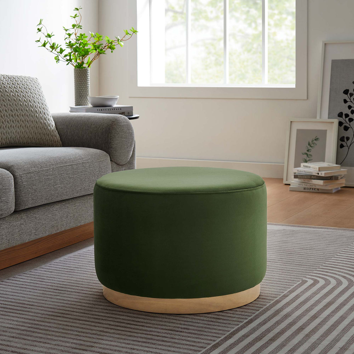 Tilden Performance Velvet Ottoman 23 Inch Round Stain Resistant