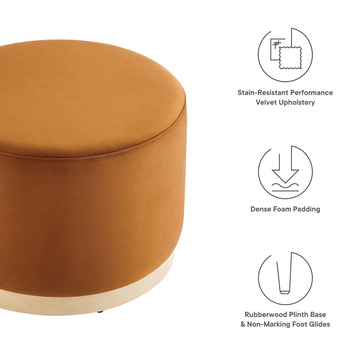 Tilden Performance Velvet Ottoman 23 Inch Round Stain Resistant