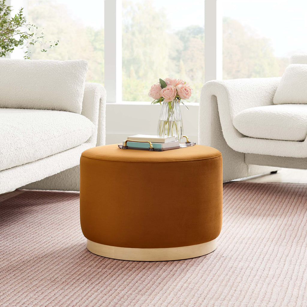Tilden Performance Velvet Ottoman 23 Inch Round Stain Resistant