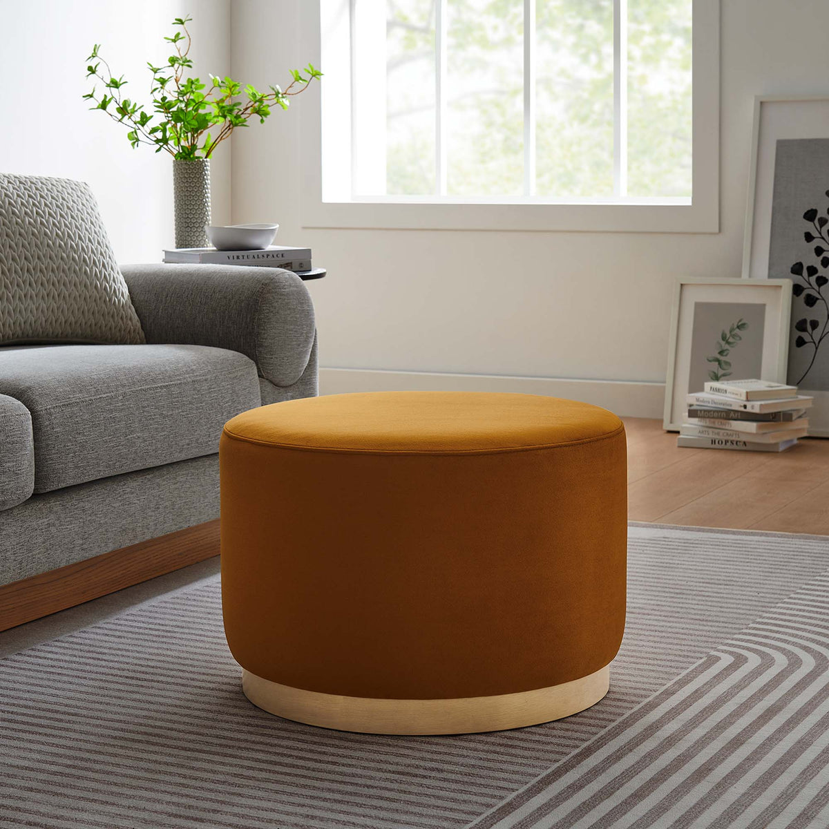 Tilden Performance Velvet Ottoman 23 Inch Round Stain Resistant