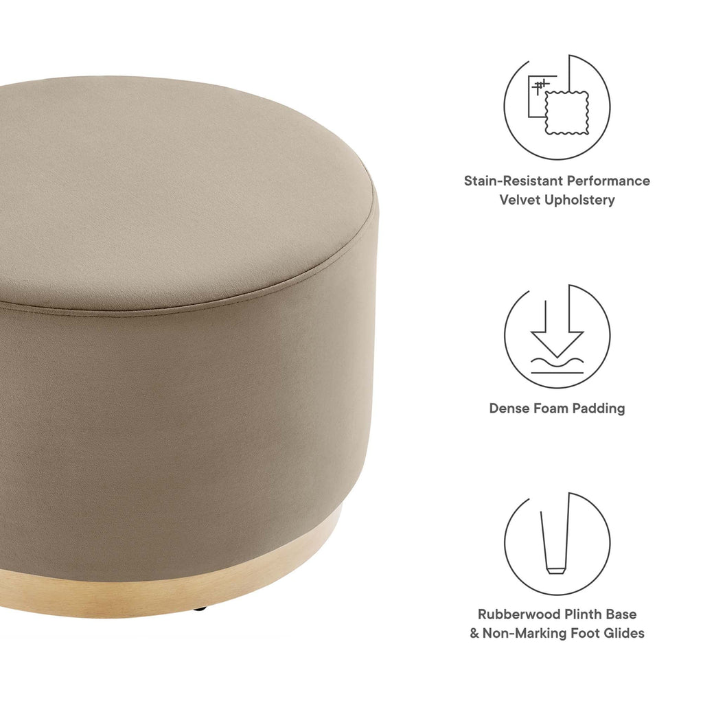Tilden Performance Velvet Ottoman 23 Inch Round Stain Resistant