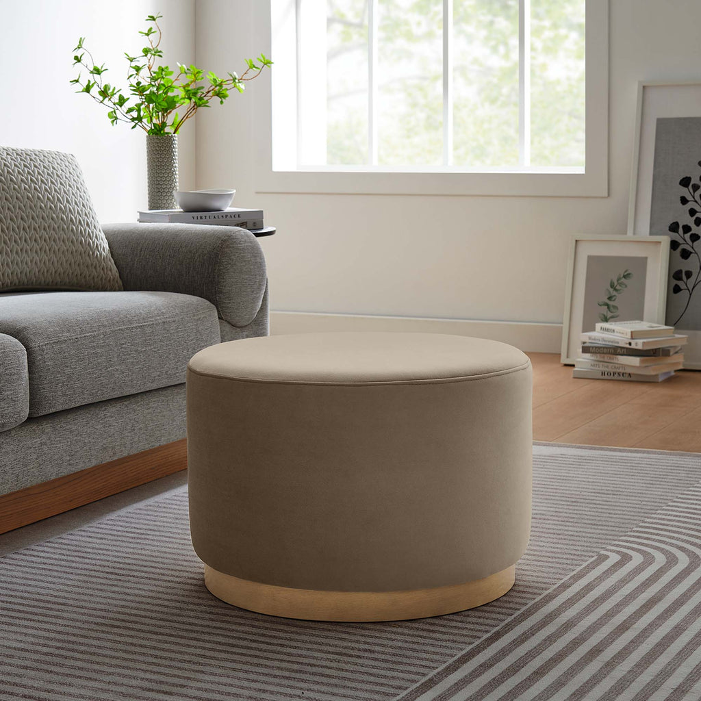 Tilden Performance Velvet Ottoman 23 Inch Round Stain Resistant