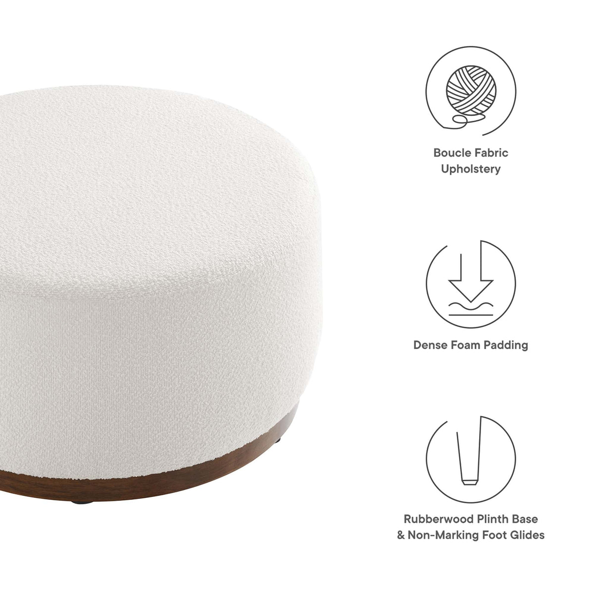 Tilden 29 Inch Round Boucle Upholstered Accent Ottoman
