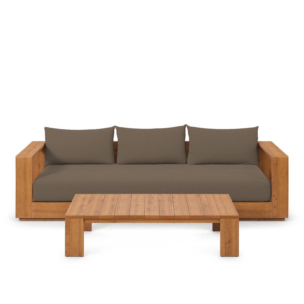 Modway Tahoe 2 Piece Acacia Wood Outdoor Sofa And Coffee Table