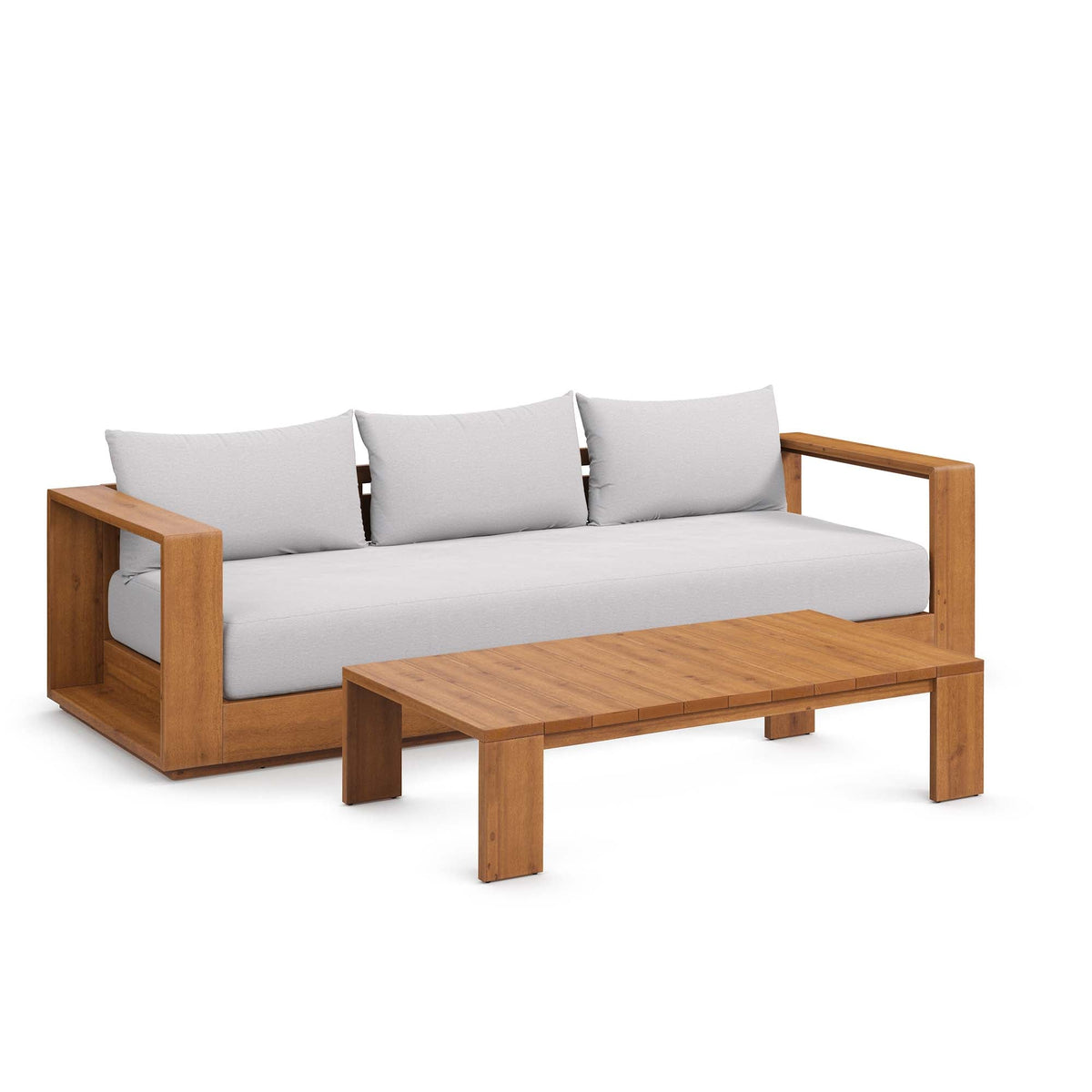Modway Tahoe 2 Piece Acacia Wood Outdoor Sofa And Coffee Table
